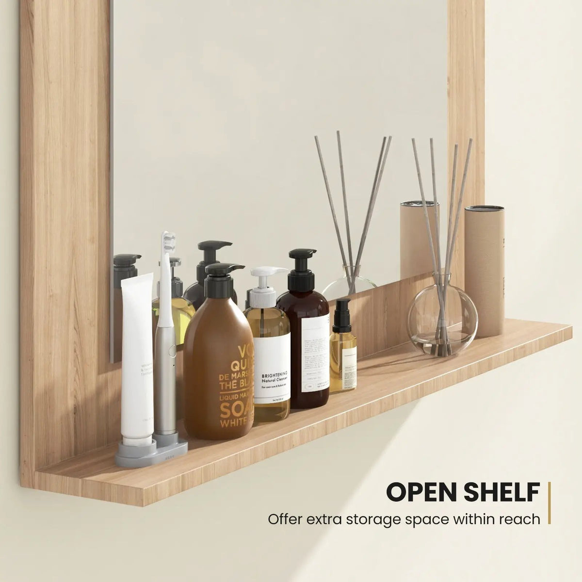 Rectangle Bathroom Mirror with Shelf 23.5 x 17.5 Inch and Wood Frame by DirectDeals