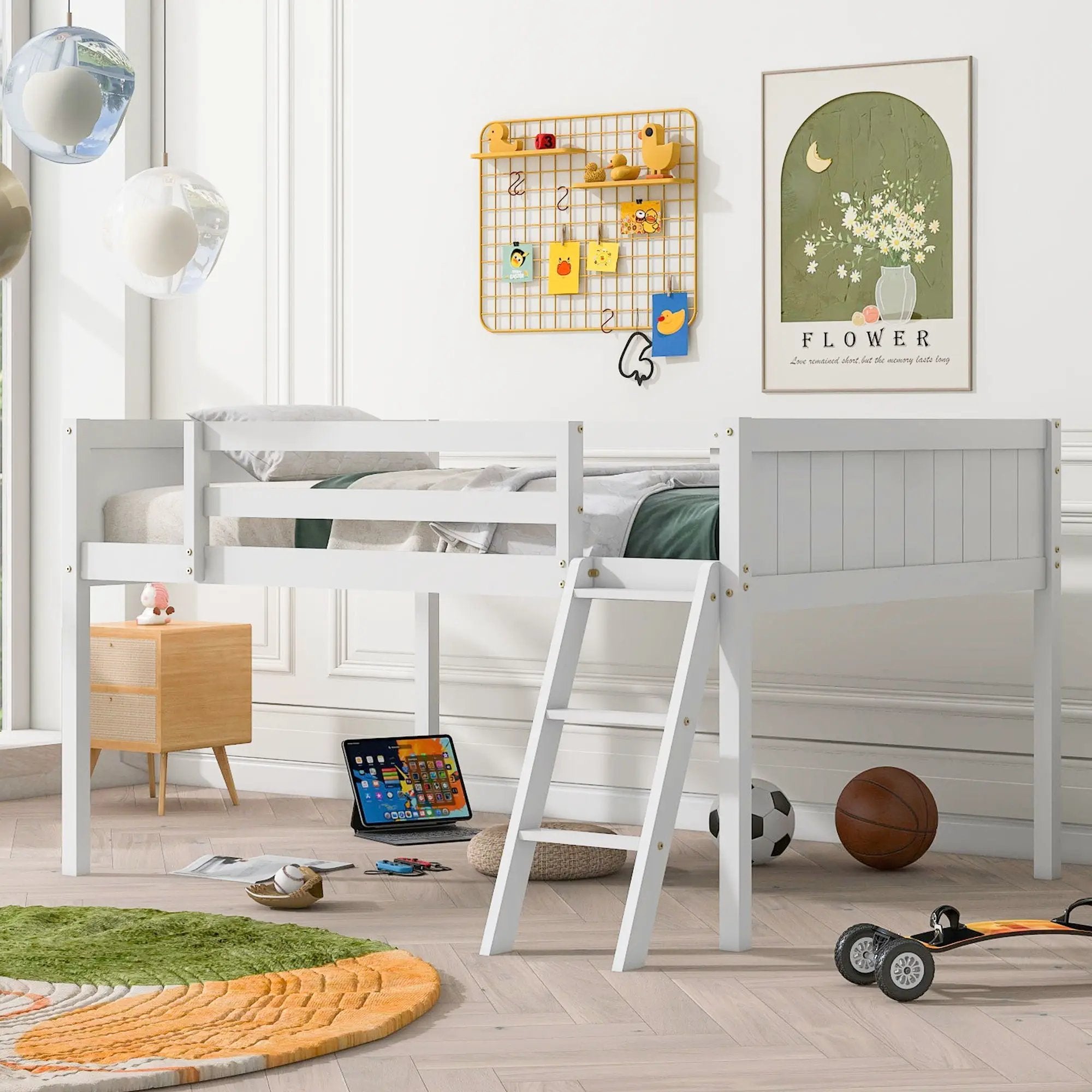 Low Loft Bed With Adjustable Ladder