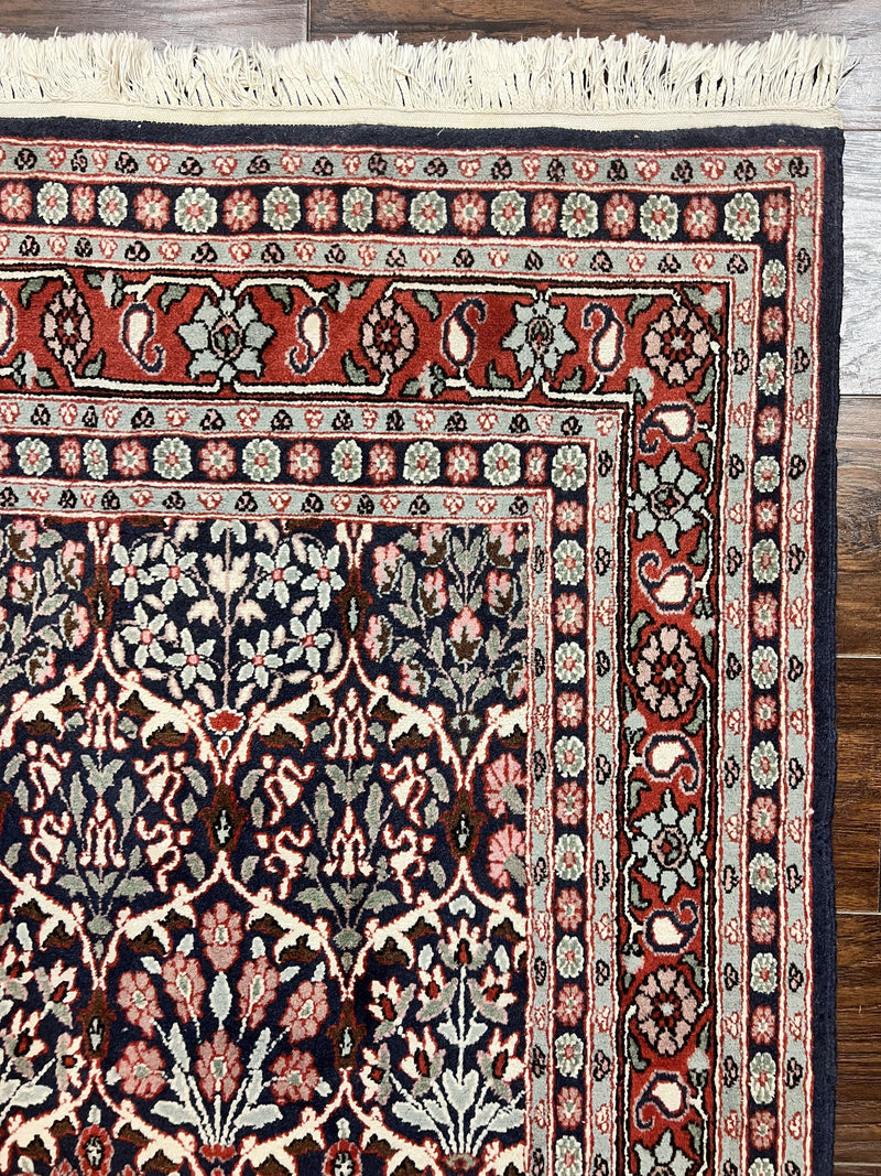 Pak Persian Rug 3x4, Wool Hand Knotted Vintage Traditional Carpet, Navy Blue & Red, Very Fine Small Handmade Floral Rug by Jewel Rugs