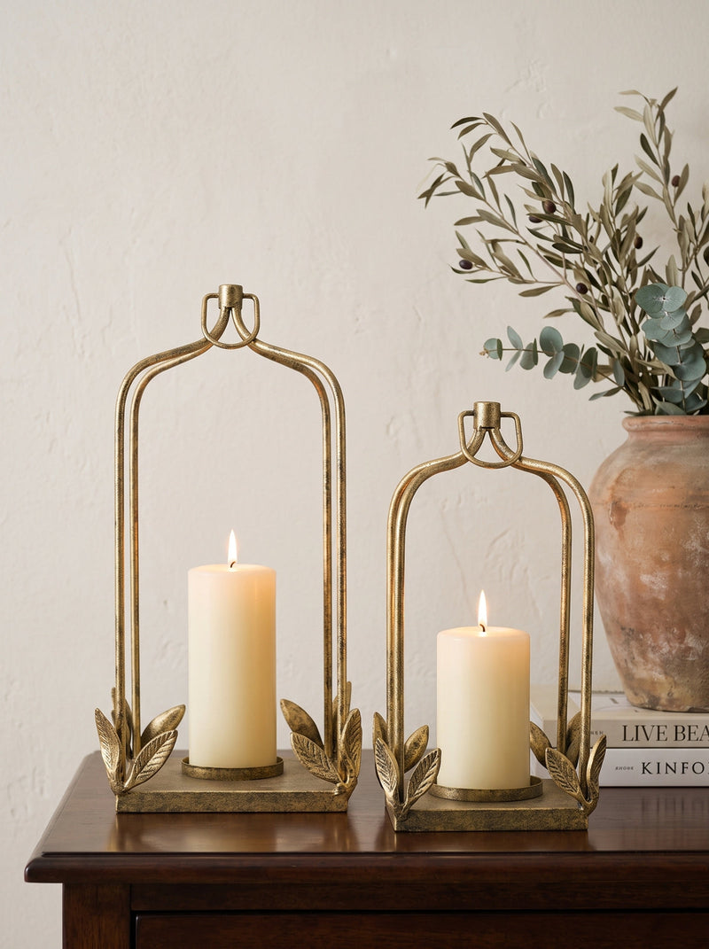 Distressed Gold Iron Lantern Set of 2 with Arched Design - Gold, photo 7 of 10