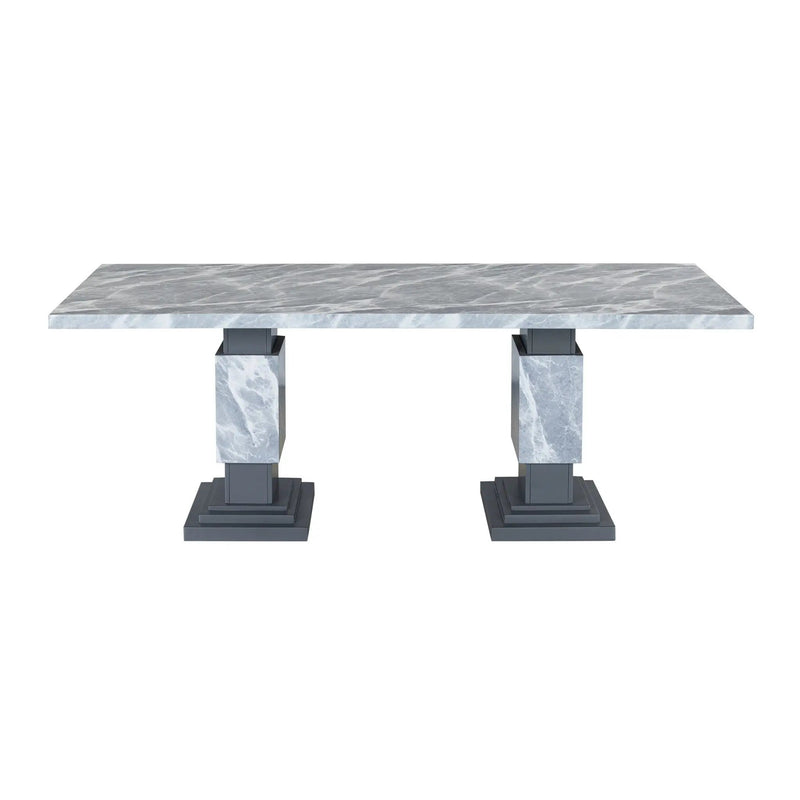 Michelle - Dining Table With Double Pedestal Marble Detailing - Gray by Unique Piece Furniture
