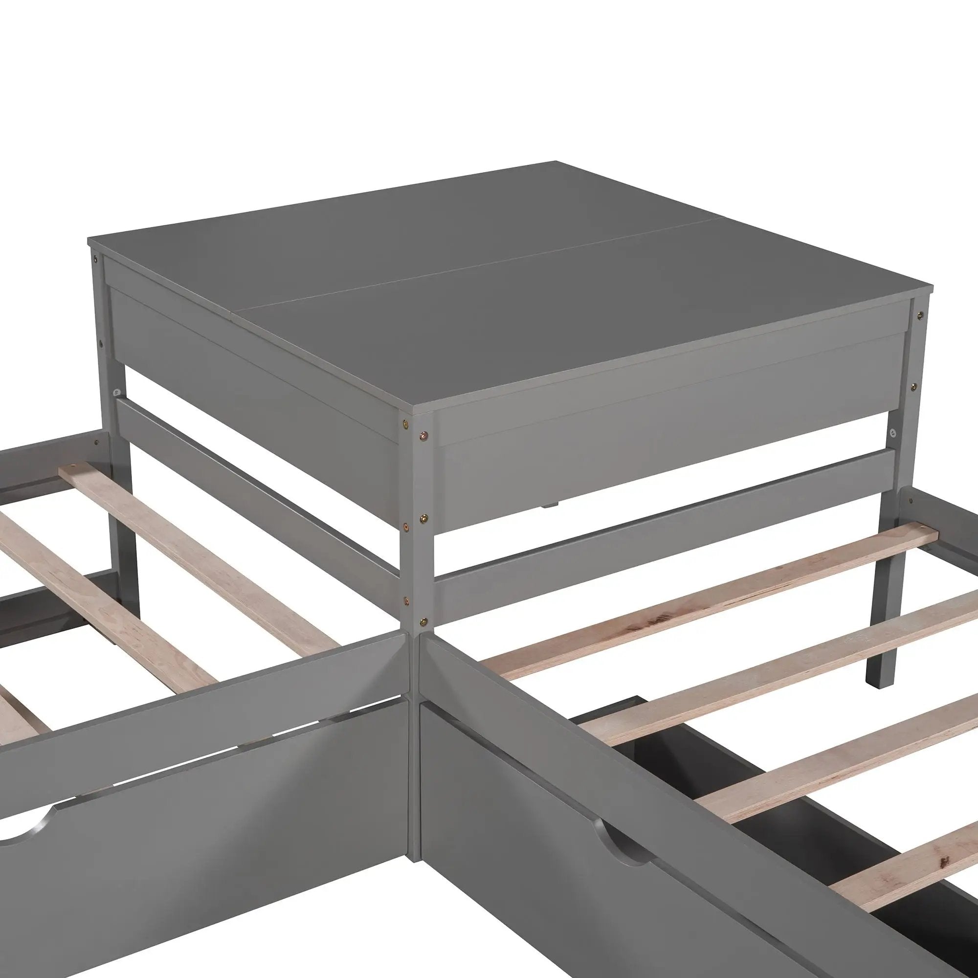 L Shaped Platform Bed With Trundle And Drawers Linked With Built In Desk by HouseOfZazla