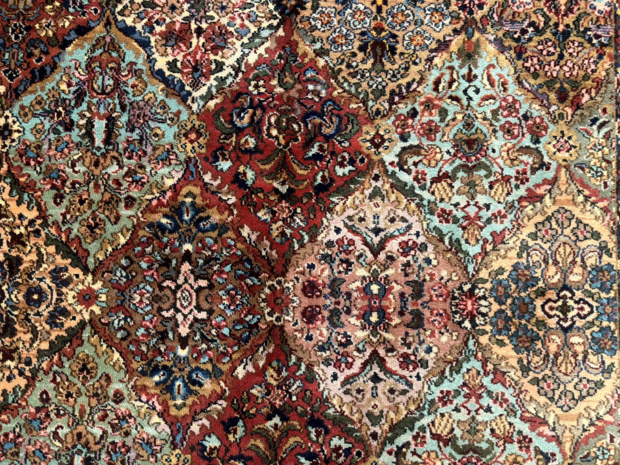 Karastan Rug 5.9 x 9, Multicolor Panel Kirman Rug #717, Wool Original Karastan Collection 700 Series by Jewel Rugs