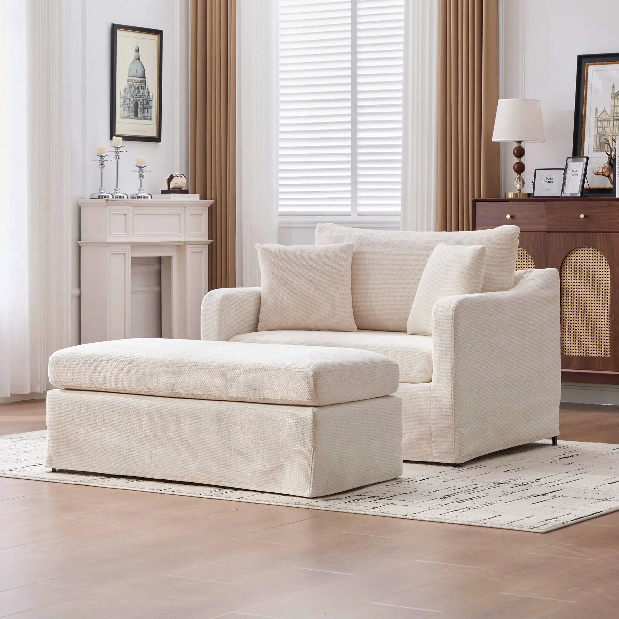 Accent Chair With Ottoman, Includes 2 Bolster Pillows by Unique Piece Furniture