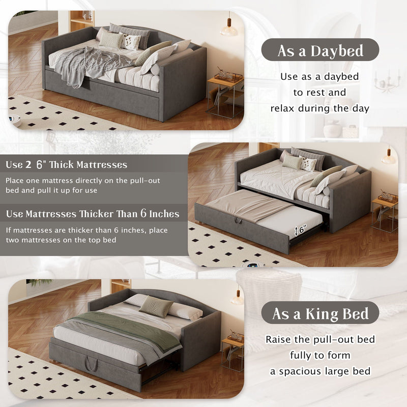 Daybed With Pop Up Trundle, Upholstered Sofa Bed by HouseOfZazla