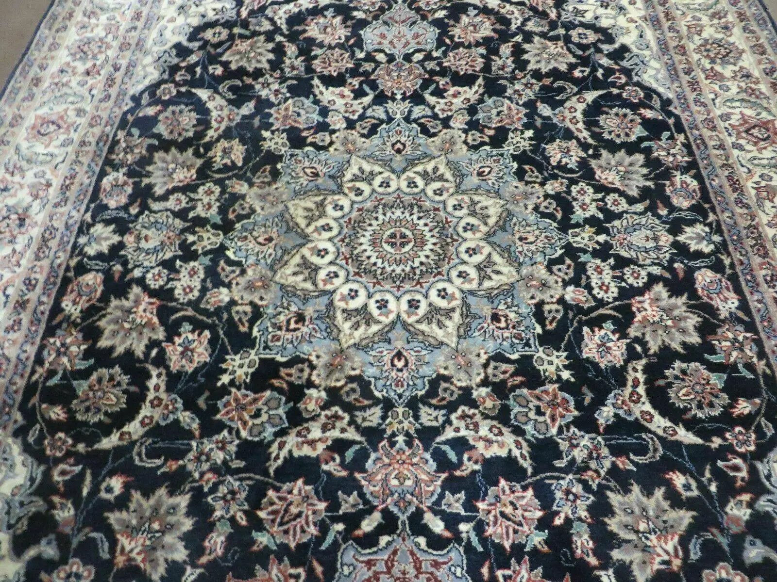 4' X 7' Vintage Handmade India Wool Silk Accent Rug Hand Knotted Black Organic by Jewel Rugs