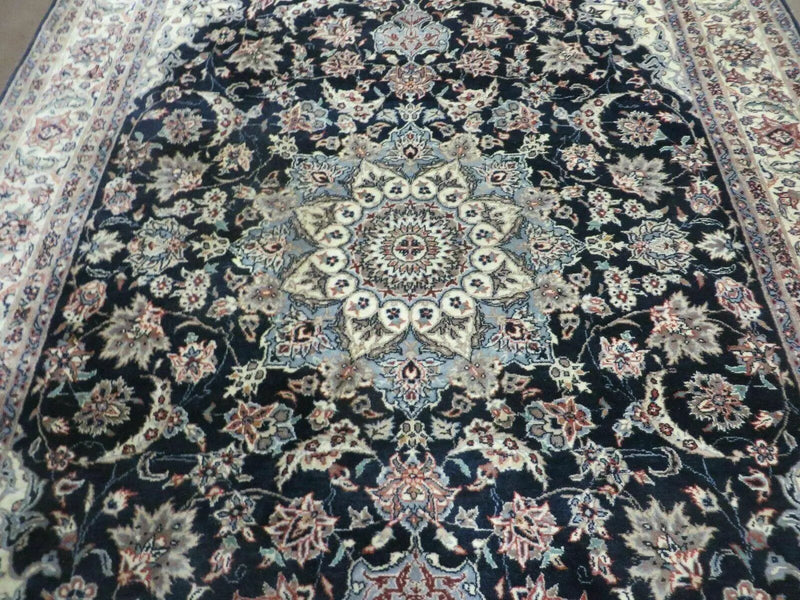 4' X 7' Vintage Handmade India Wool Silk Accent Rug Hand Knotted Black Organic by Jewel Rugs