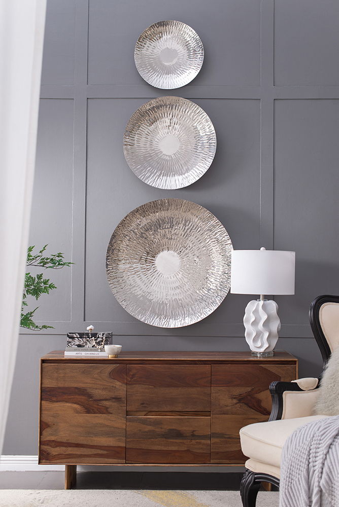 Textured Oversized Disc Wall Decor with Concealed Mounting - Silver, photo 11 of 13