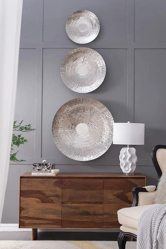 Textured Oversized Disc, Wall Decor For Living Room (Set of 3) - Silver by HouseOfZazla