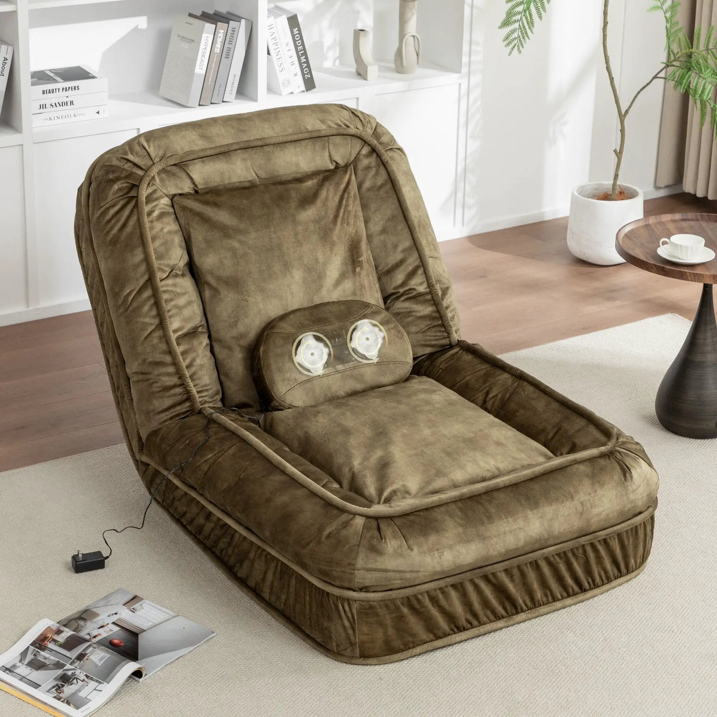 Upholstered Human Dog Bed And Pets, Bean Bag Floor Sofa With Massage Pillow, 5 Adjustable Positions & 2 Soft Pillows by HouseOfZazla