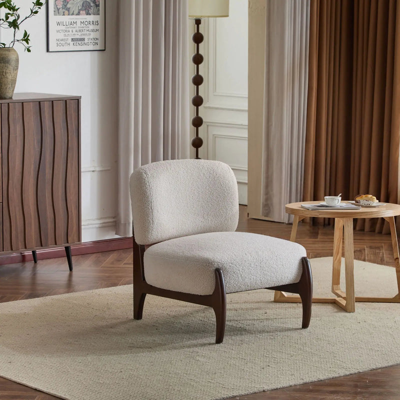 Modern Boucle Lounge Chair With Solid Wood Frame