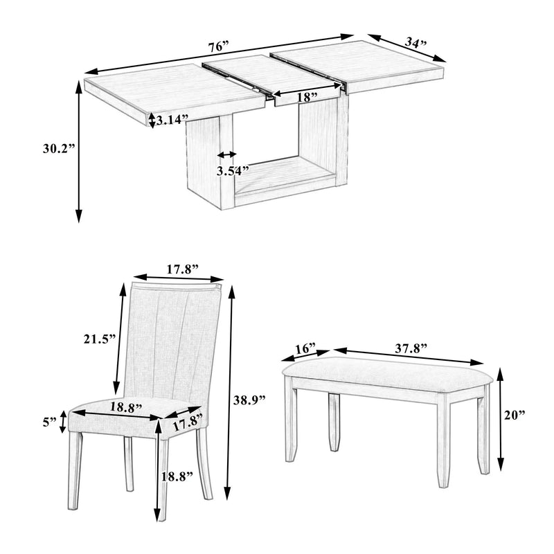 TOPMAX Contemporary 6-Piece Extendable Pedestal Dining Table Set by HouseOfZazla