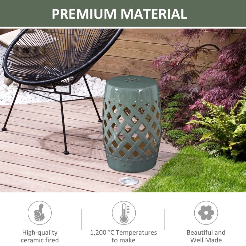 Outsunny 13' x 18' Ceramic Garden Stool with Woven Lattice Design & Glazed Finish by HouseOfZazla