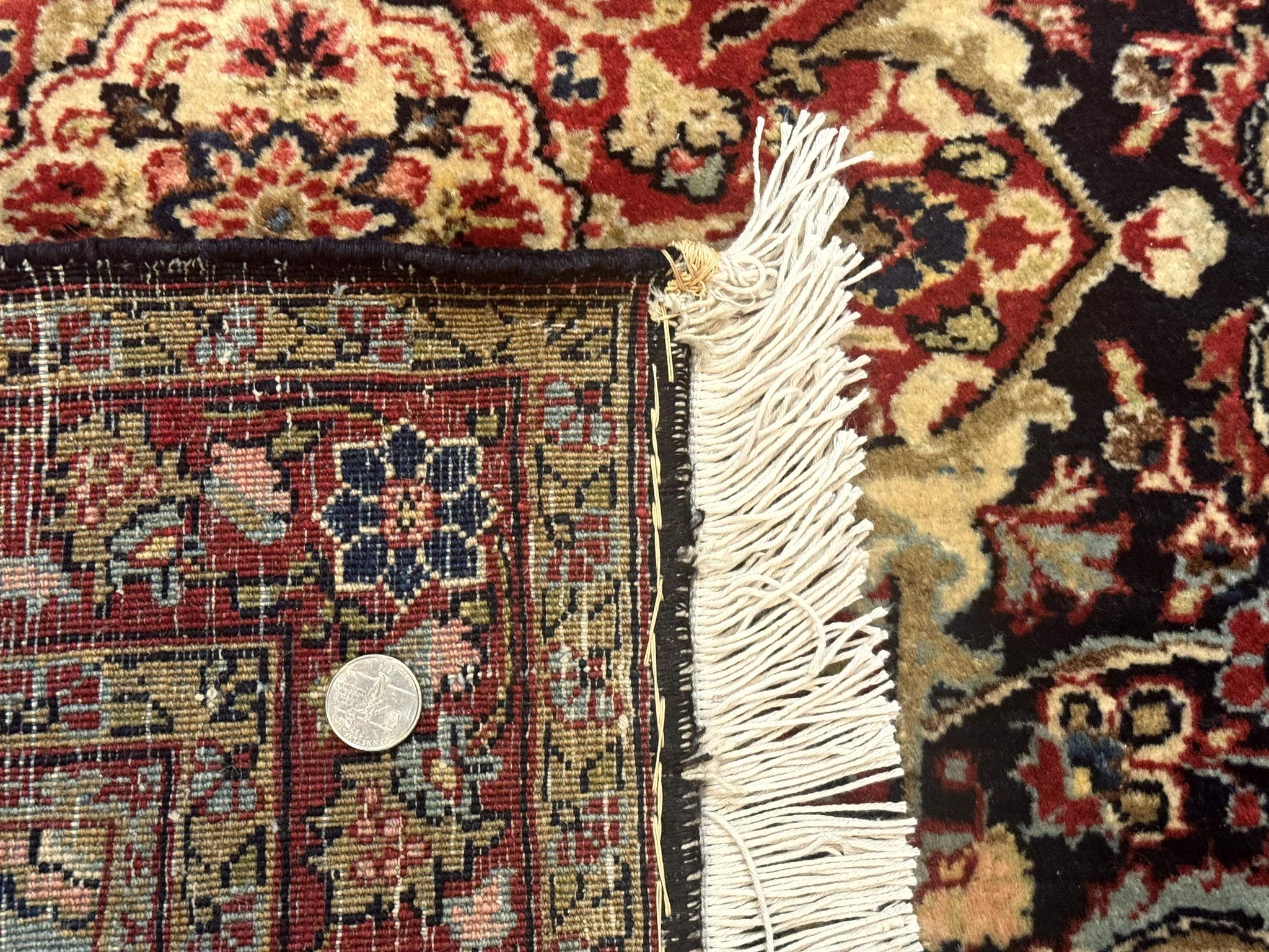 Antique Persian Sarouk Rug 4x5, Dark Blue and Red, Floral Medallion, Fine by Jewel Rugs
