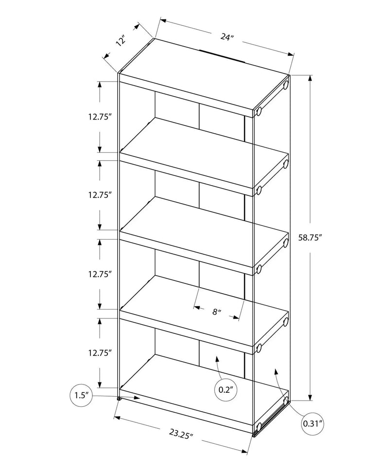 5-Tier White Bookcase with Clear Tempered Glass by HouseOfZazla