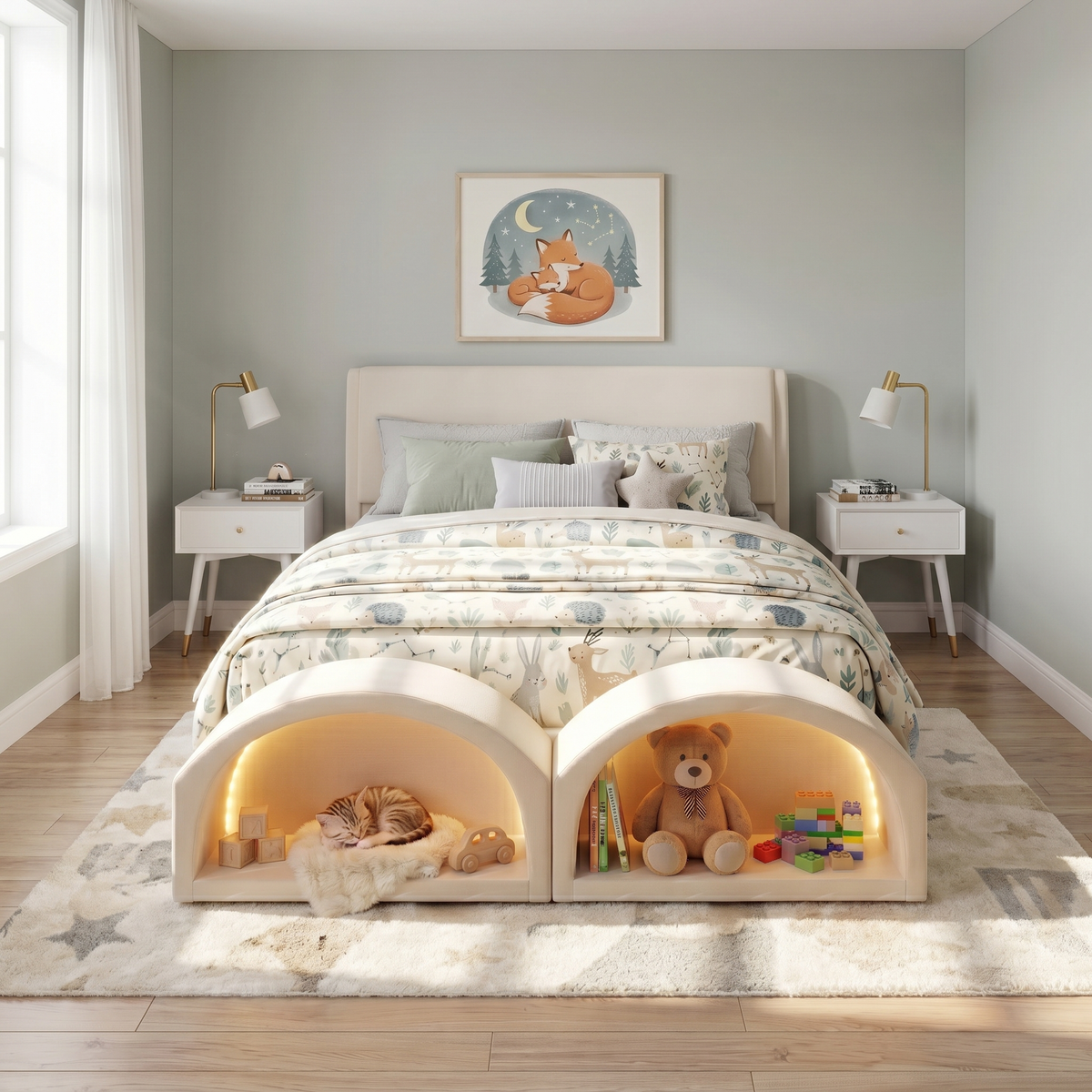 Queen Size Upholstered Platform Bed Frame, photo 3 of 10