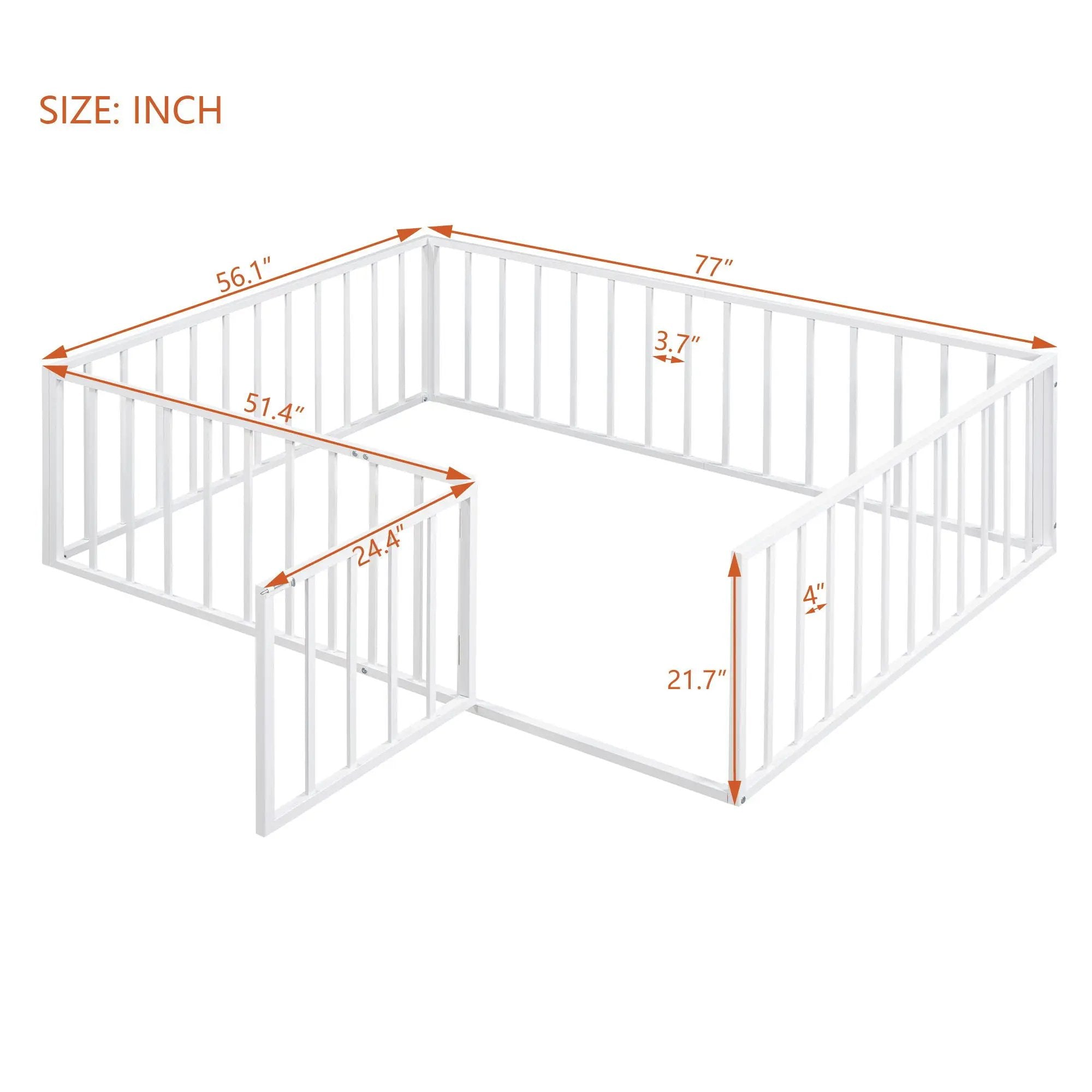Metal Floor Bed Frame With Fence And Door by HouseOfZazla