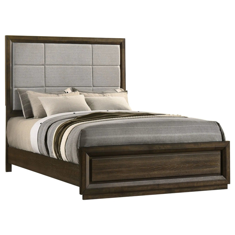 Atlas 63-inch Queen Upholstered Panel Bed Grey and Dark Oak by Unique Piece Furniture