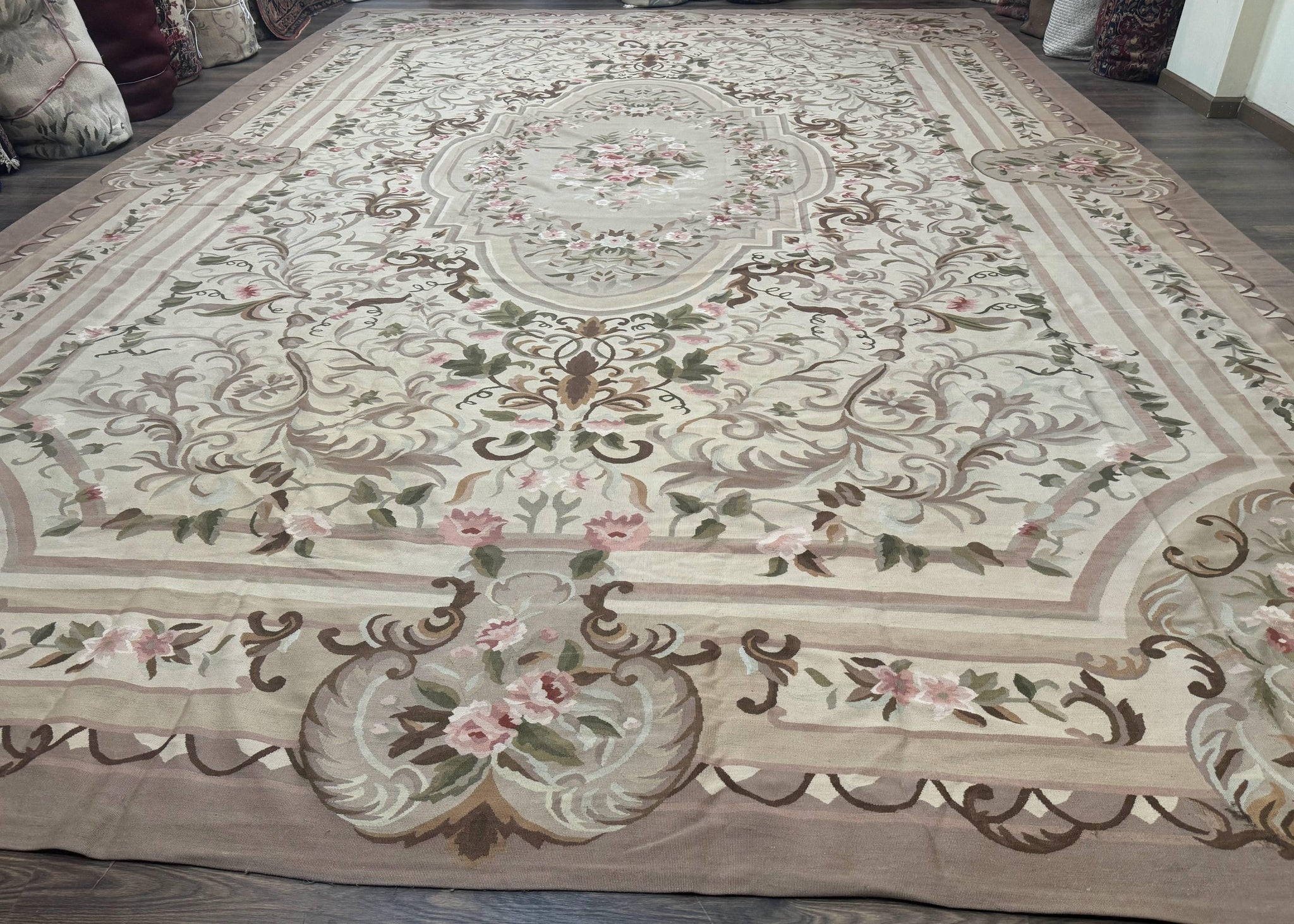 Palace Sized Aubusson Rug 13 x 20, Flatweave Aubusson Weave, Oversized Rug, European French Elegant Design by Jewel Rugs
