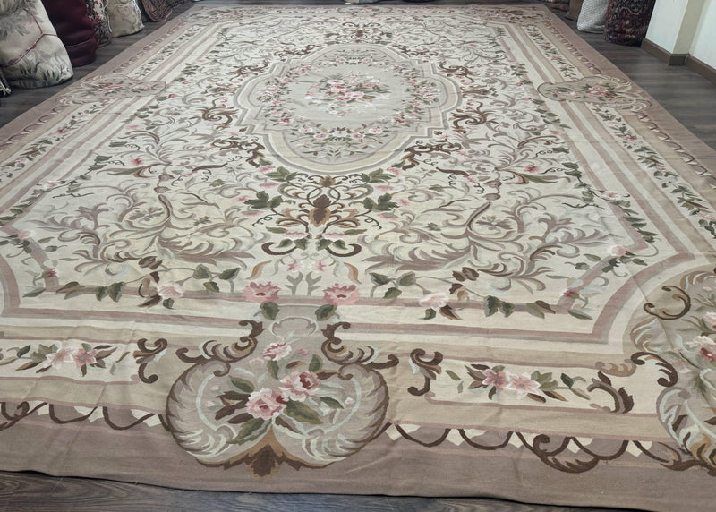 Palace Sized Aubusson Rug 13 x 20, Flatweave Aubusson Weave, Oversized Rug, European French Elegant Design by Jewel Rugs