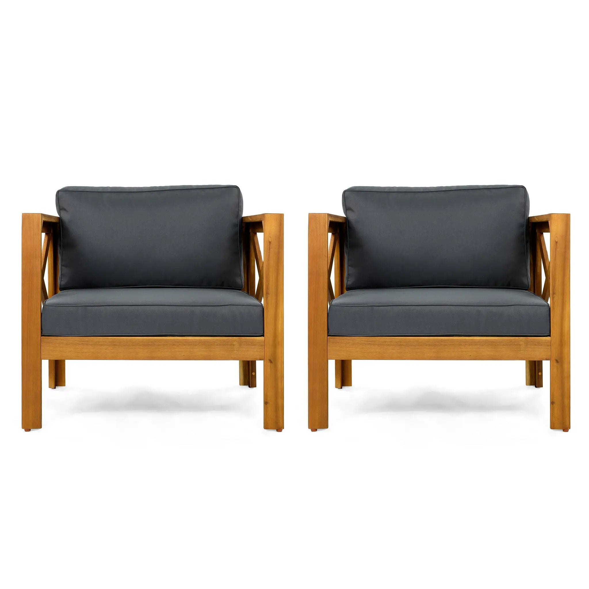 Outdoor Acacia Wood Club Wooden Armchair with Cushions (Set of 4) by HouseOfZazla