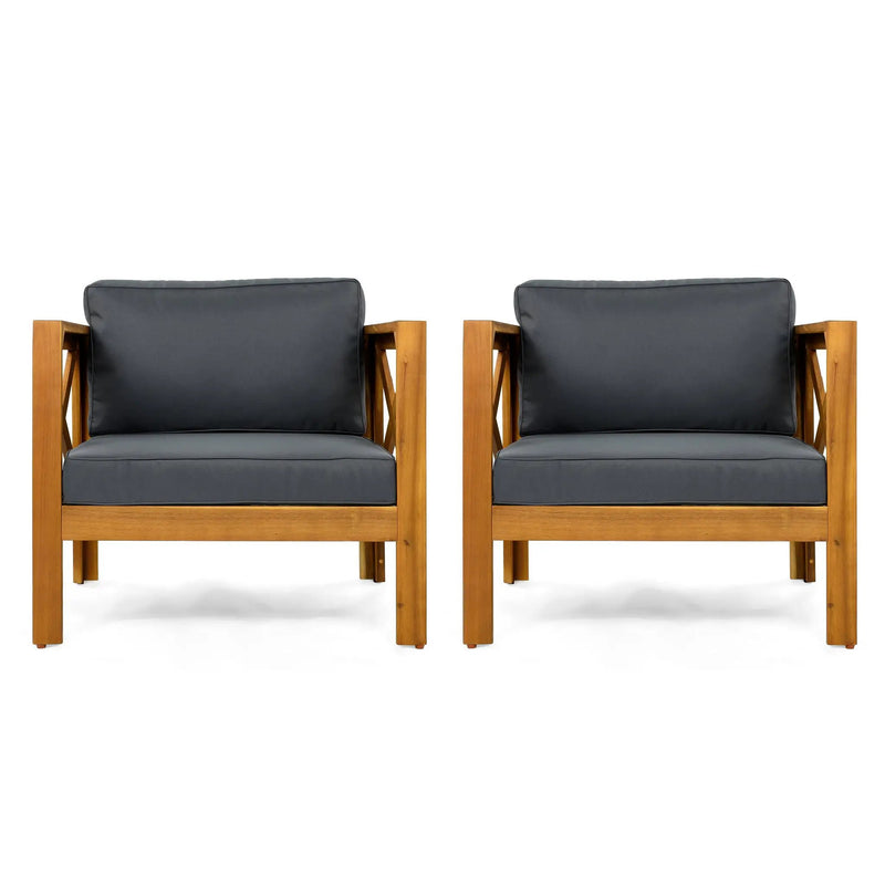 Outdoor Acacia Wood Club Wooden Armchair with Cushions (Set of 4) by HouseOfZazla
