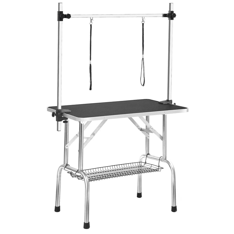 Professional Dog Pet Grooming Table Adjustable Heavy Duty Portable With Arm & Noose & Mesh Tray - Black by HouseOfZazla
