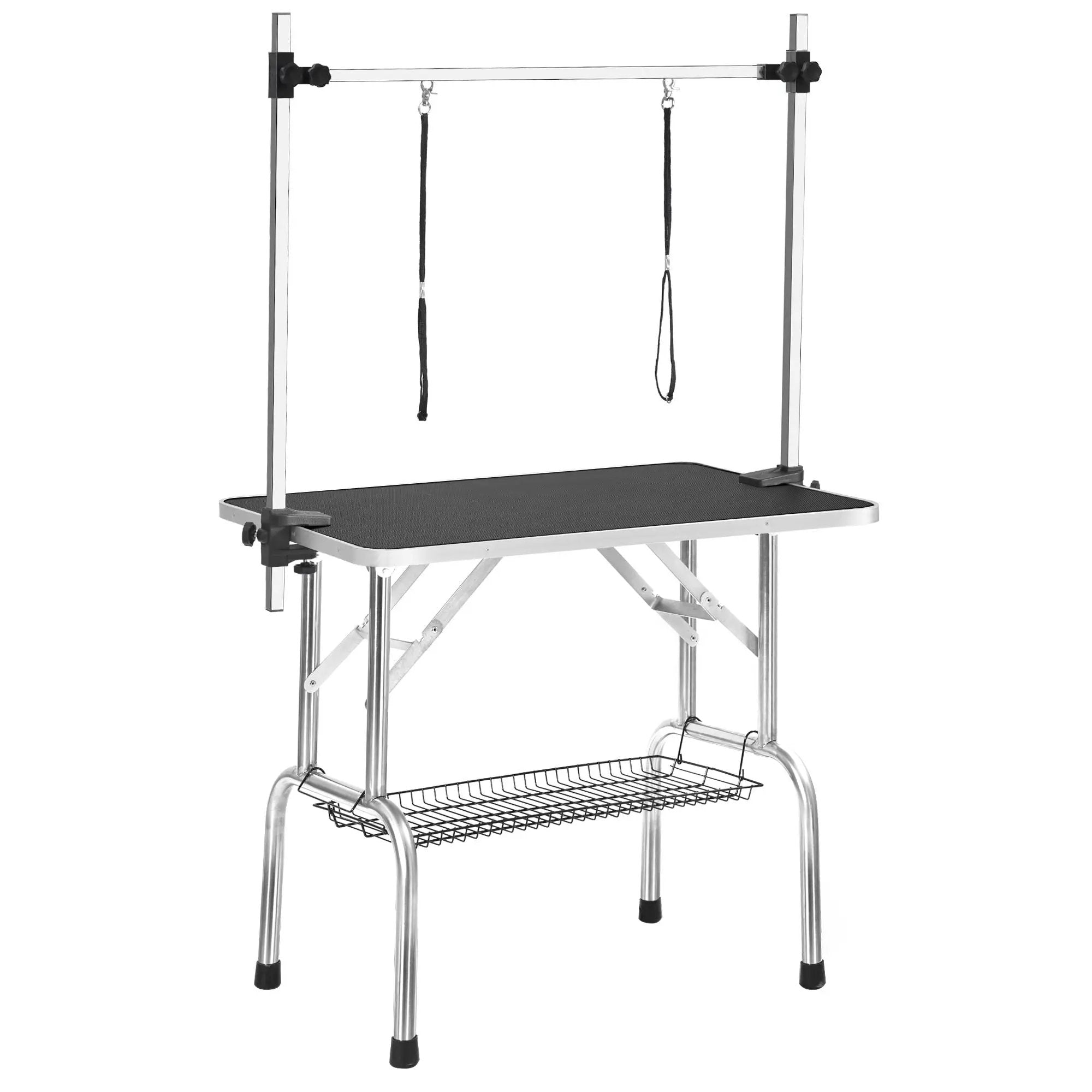 Professional Dog Pet Grooming Table Large Adjustable Heavy Duty Portable With Arm & Noose & Mesh Tray - Black by HouseOfZazla