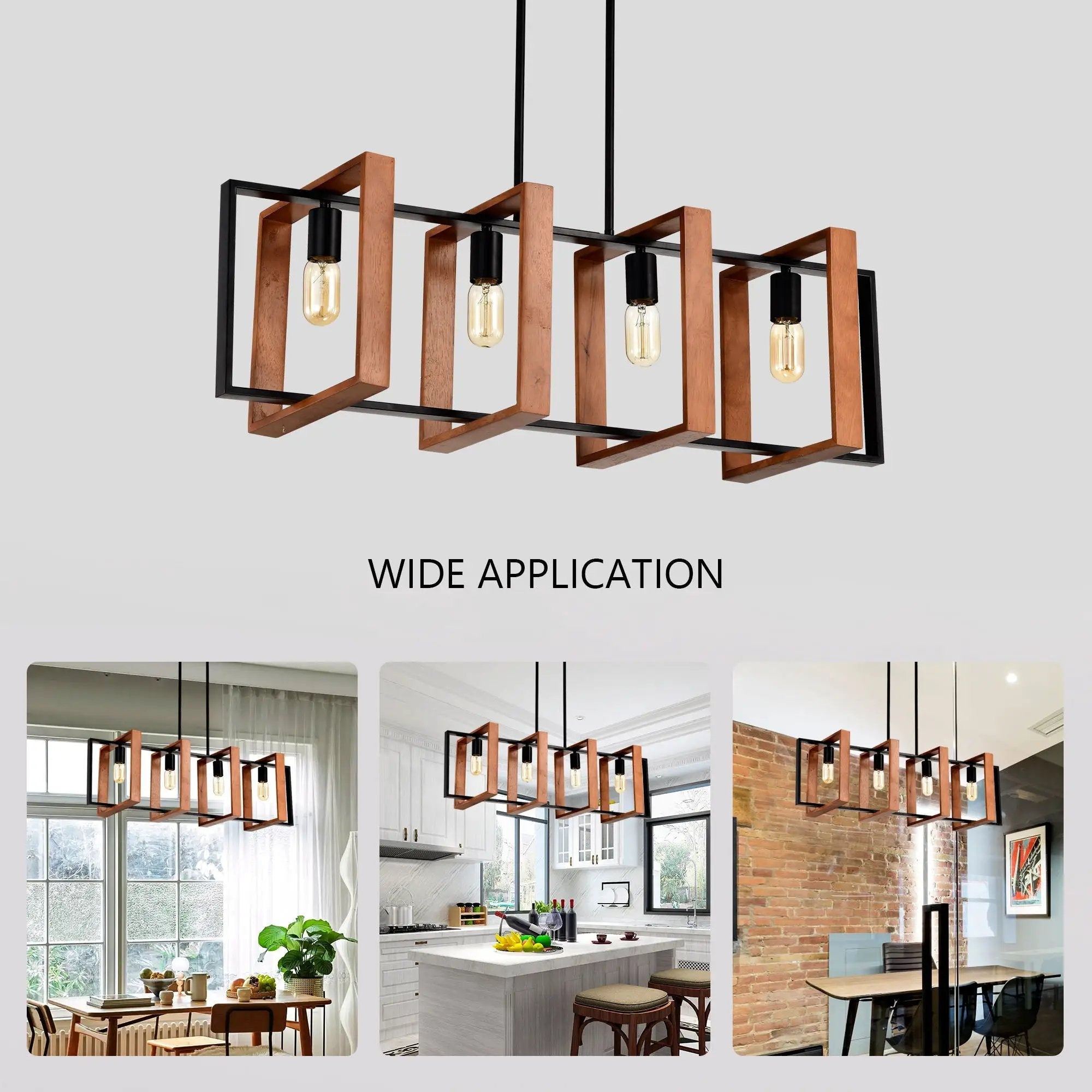 4 Light Kitchen Island Lights Pendant Light Farmhouse Dining Room Light Fixture, Rectangular Chandelier, 36" Hanging Lighting For Living Room, Conference Room, Home Office - Matte Black by HouseOfZazla