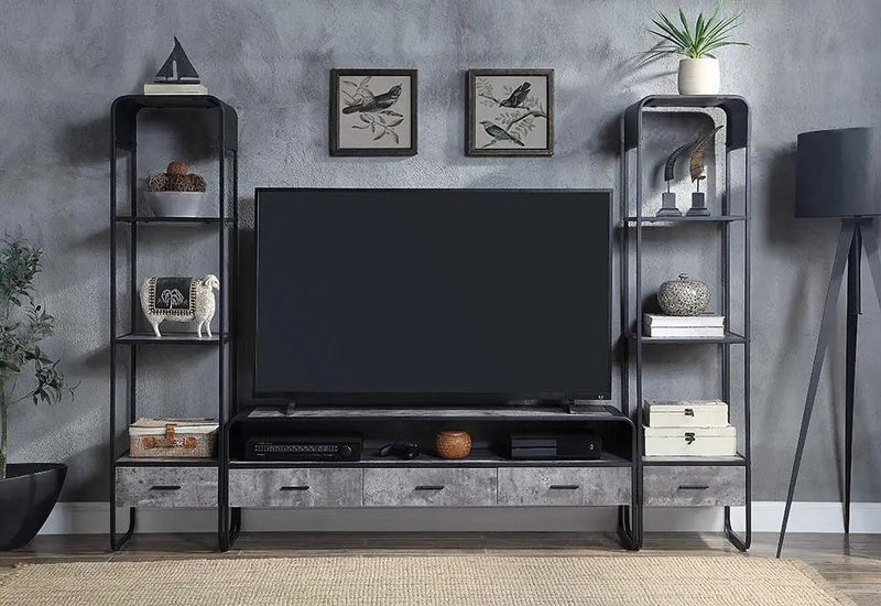 Raziela - TV Stand Side Pier - Concrete Gray & Black by Unique Piece Furniture