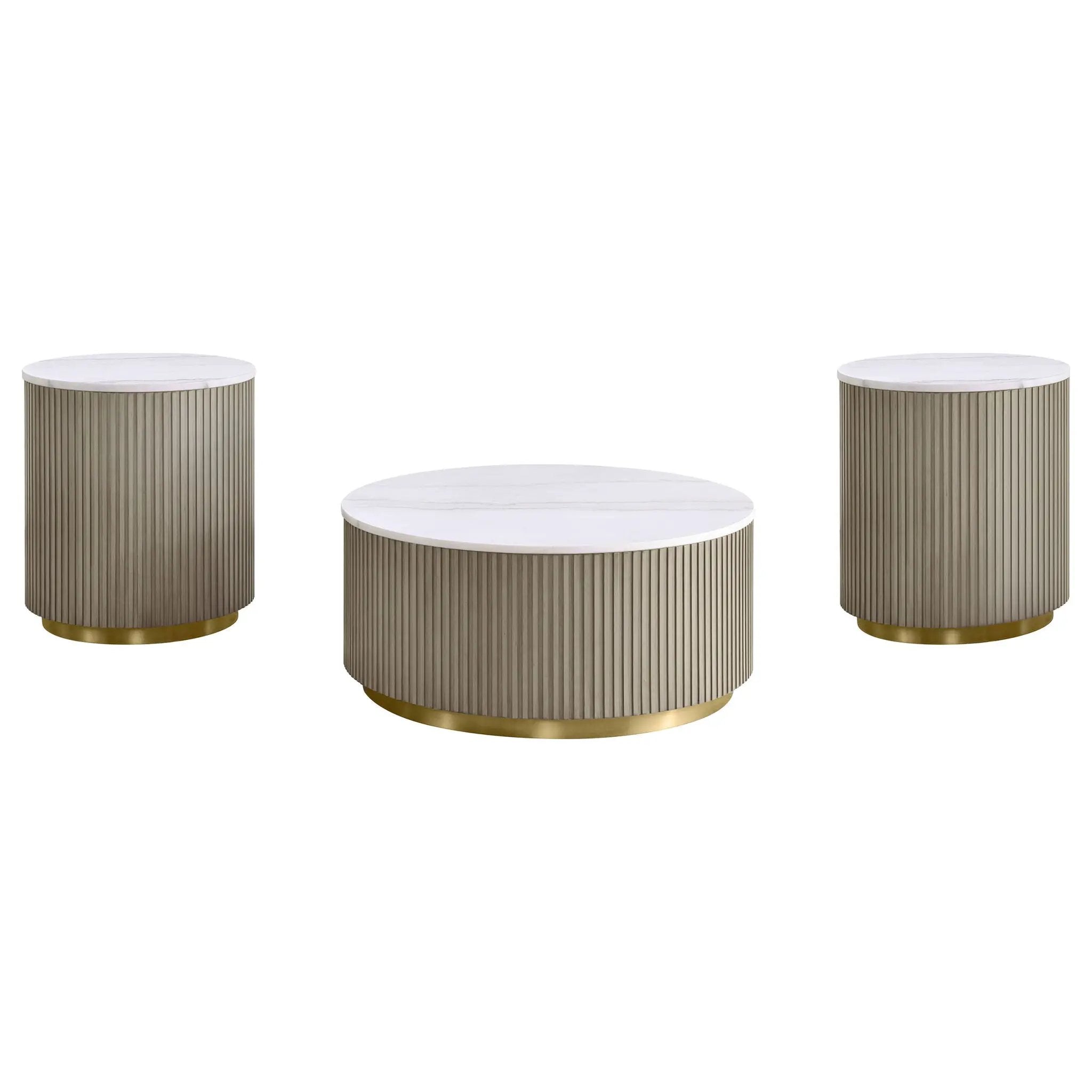 Jason 3-piece Round White Marble Coffee Table Set Greige by Unique Piece Furniture