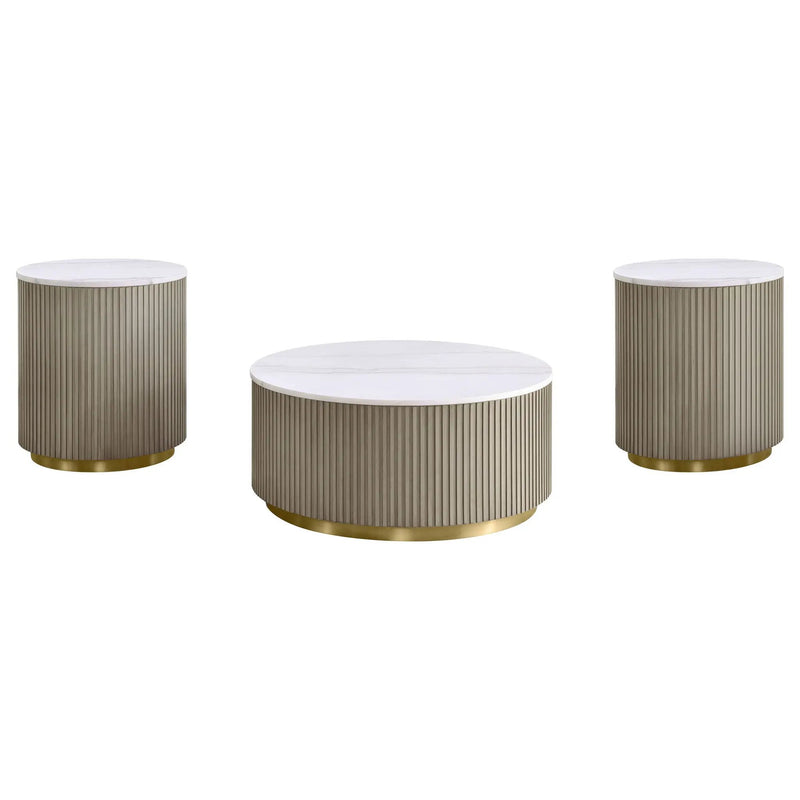 Jason 3-piece Round White Marble Coffee Table Set Greige by Unique Piece Furniture