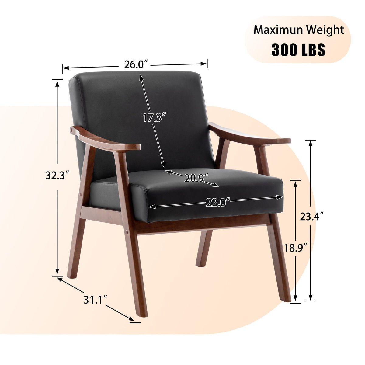 Mid Century Modern Accent Chair With Solid Wood Frame And Extra Thick Backrest, photo 39 of 40