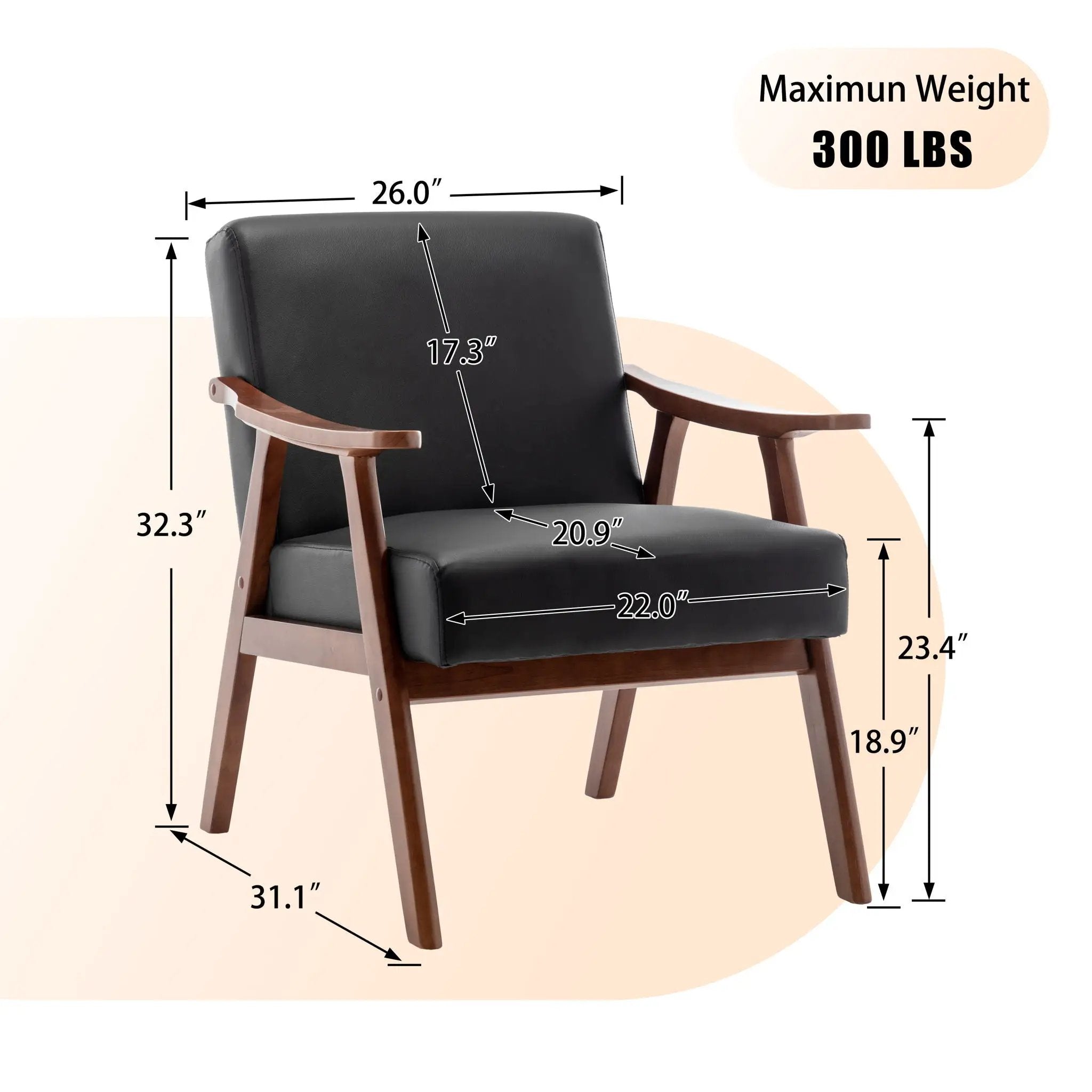Mid Century Modern Accent Chair With Solid Wood Frame And Extra Thick Backrest by HouseOfZazla