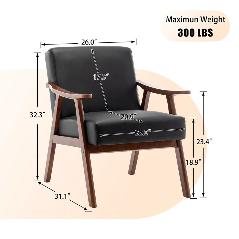 Mid Century Modern Accent Chair With Solid Wood Frame And Extra Thick Backrest by HouseOfZazla