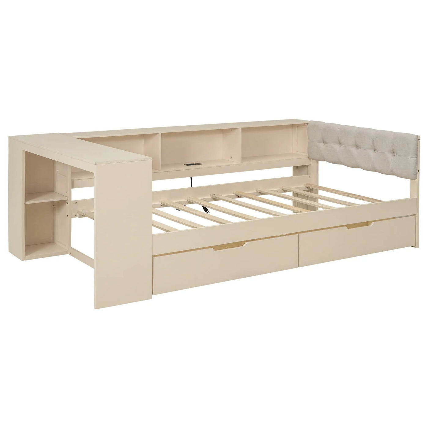 Upholstered Headboard Platform Bed With Storage Shelves, Drawers, Charging Station by HouseOfZazla