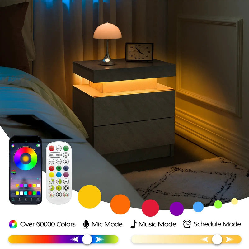 Modern LED Nightstand with 2 Drawers in Deep Gray by HouseOfZazla