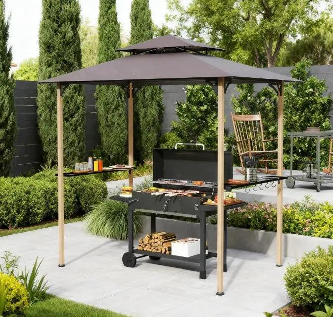 Double Tiered Barbecue Grill Gazebo Shelter with Side Shelves and Hooks by HouseOfZazla