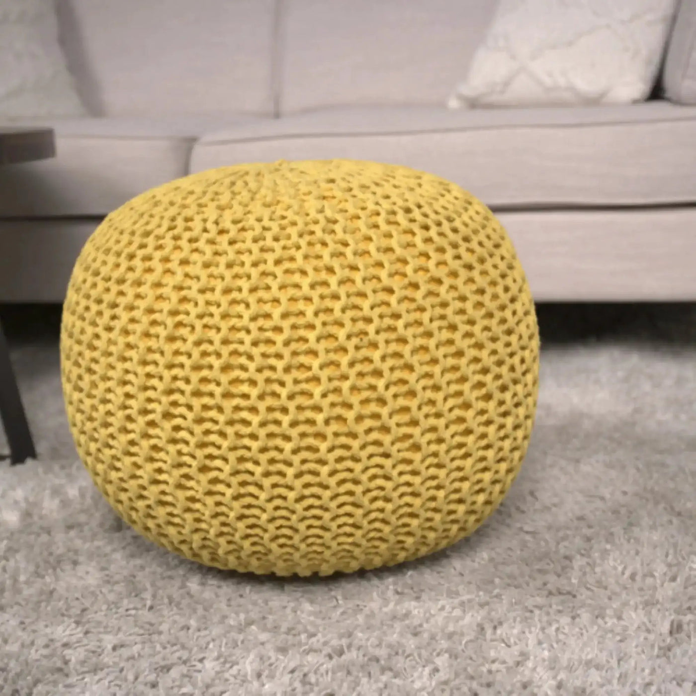Bordeaux Knitted Cotton Round Pouf Ottoman Floor Cushion by HouseOfZazla