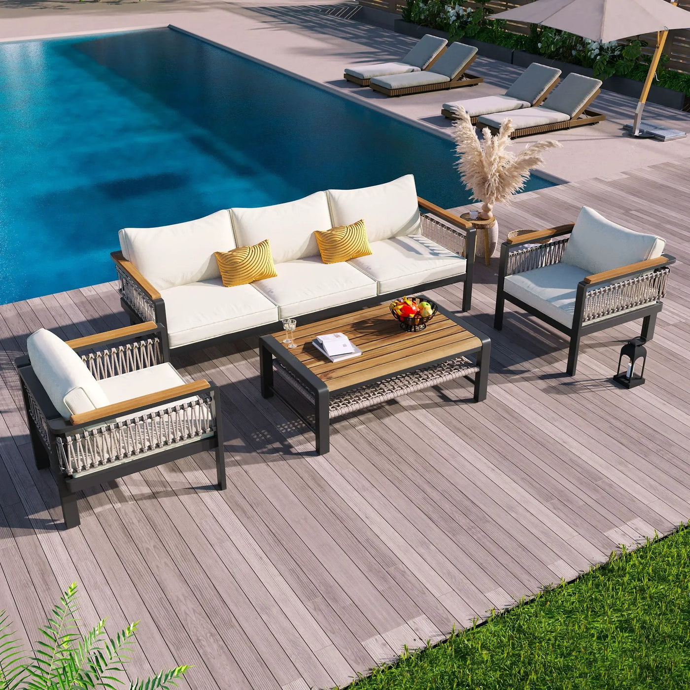 4 Pieces Outdoor Sectional Sofa Set 5 Person Patio Seating Group Outdoor Conversation Set With Cushions And A Coffee Table For Patios by Unique Piece Furniture