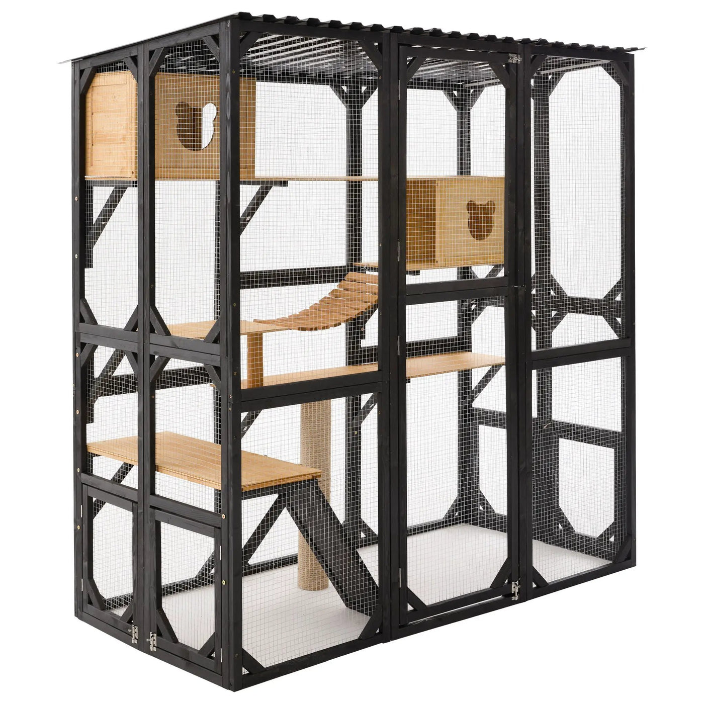 Outdoor Cat Enclosure With Sleeping Houses, Jumping Platforms, Scratching Post by HouseOfZazla