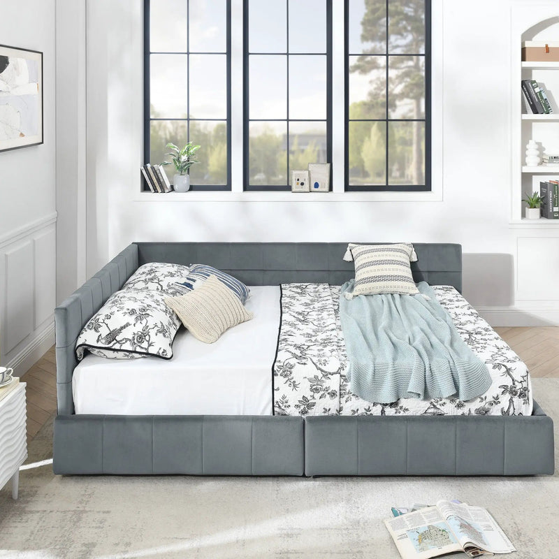Mid-Century Storage Upholstered Tufted Bed Frame With Backrest And Armrests by Unique Piece Furniture