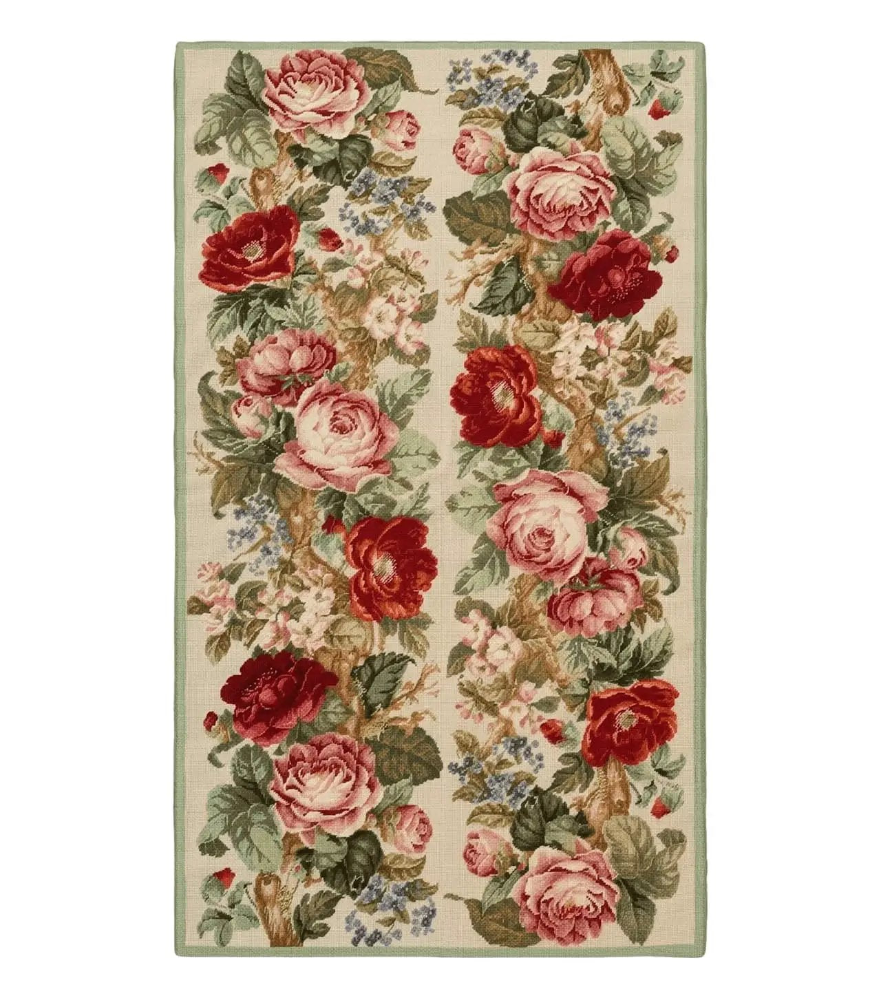Small Needlepoint Rug 2.8 x 4.7, Floral, Vintage by Jewel Rugs