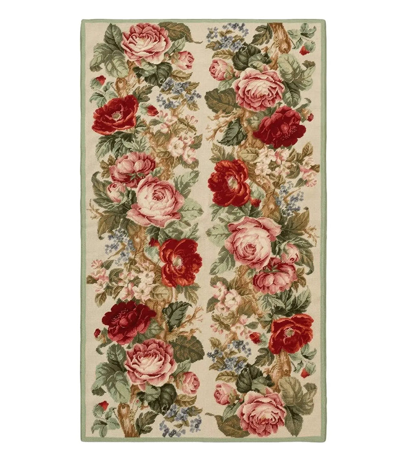Small Needlepoint Rug 2.8 x 4.7, Floral, Vintage by Jewel Rugs