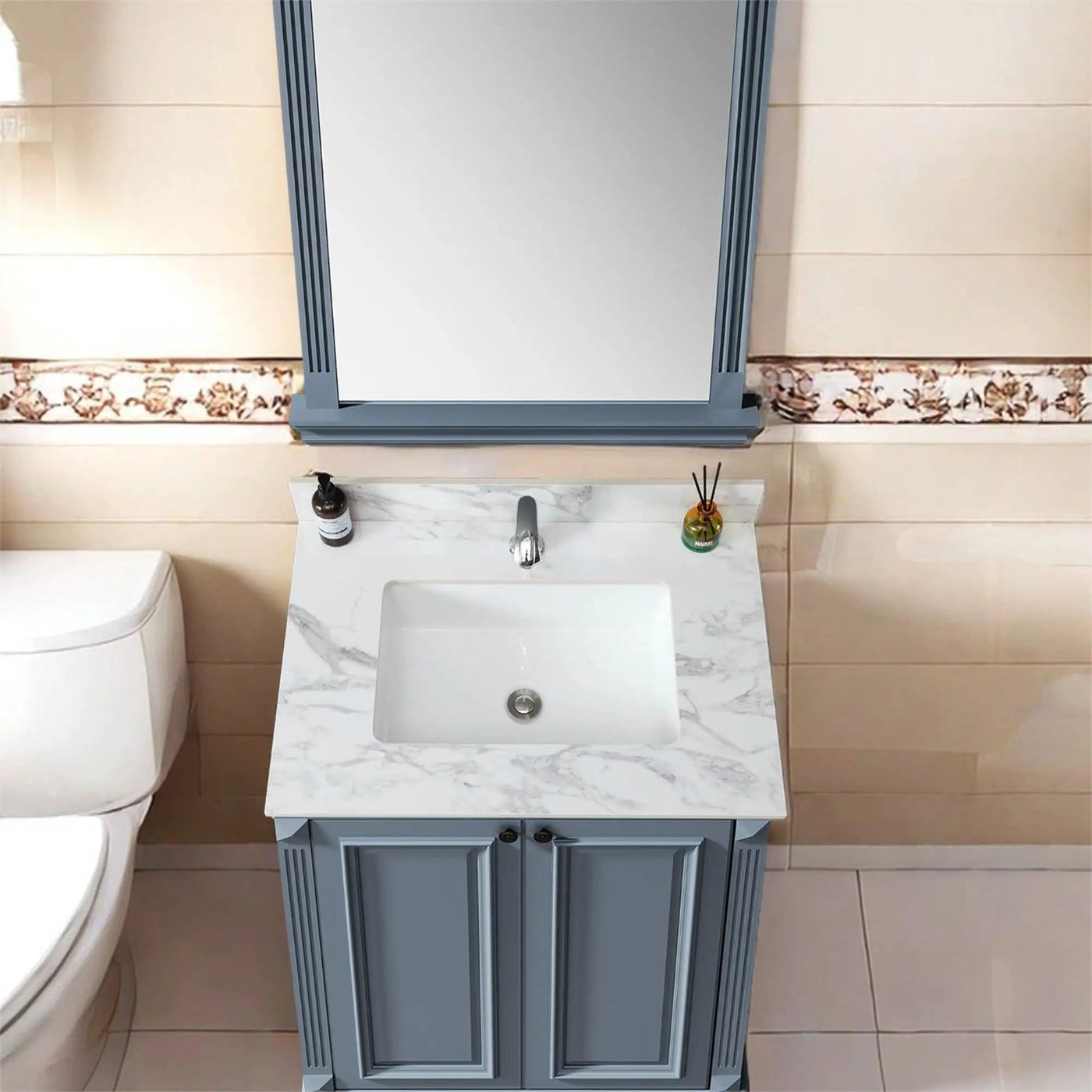 Elegant Bathroom Vanity Top With Rectangular Ceramic Sink And Backsplash by HouseOfZazla