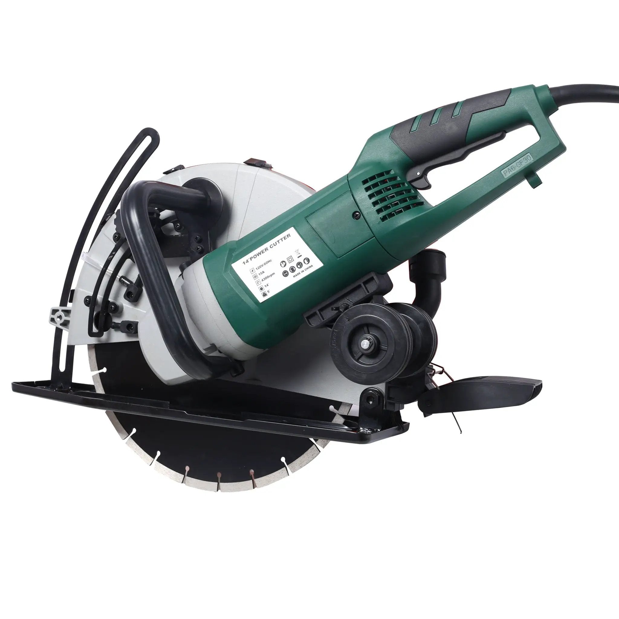 Portable Electric Corded Circular Concrete Saw 14" Wet / Dry Cutter 2600W Green Steel With Water Line & Guide Roller - Green by HouseOfZazla