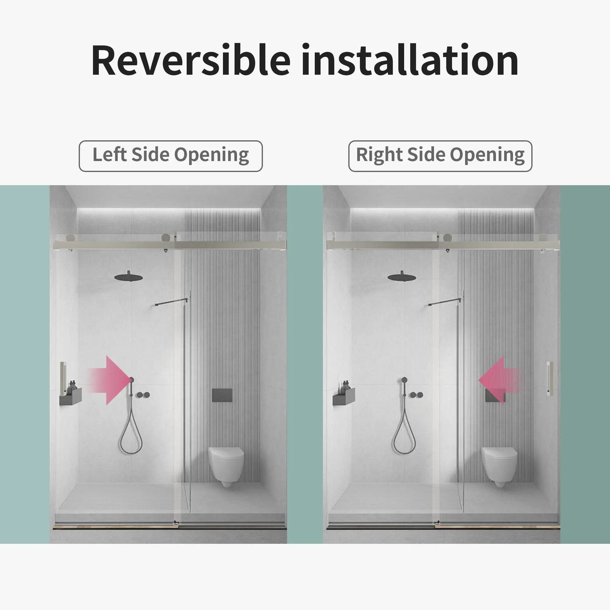 Frameless Single Sliding Soft Close Shower Doors, 3 / 8" Tempered Glass Reversible Installatio