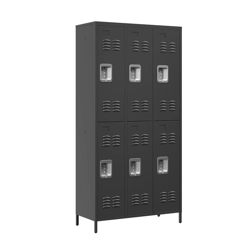 6 Door Lockers With Lock For Secure Storage - Black by HouseOfZazla