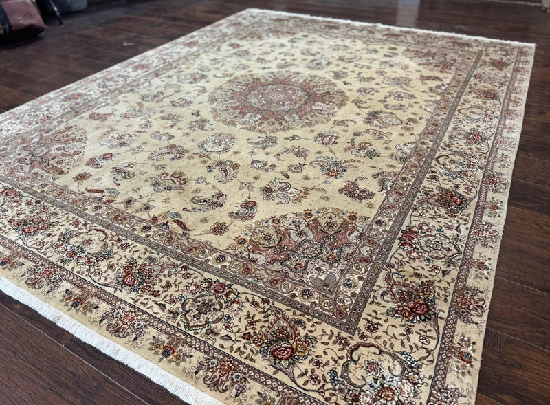 Sino Persian Rug 8x10, Wool and Silk Highlights, 290 KPSI, Floral Medallion by Jewel Rugs