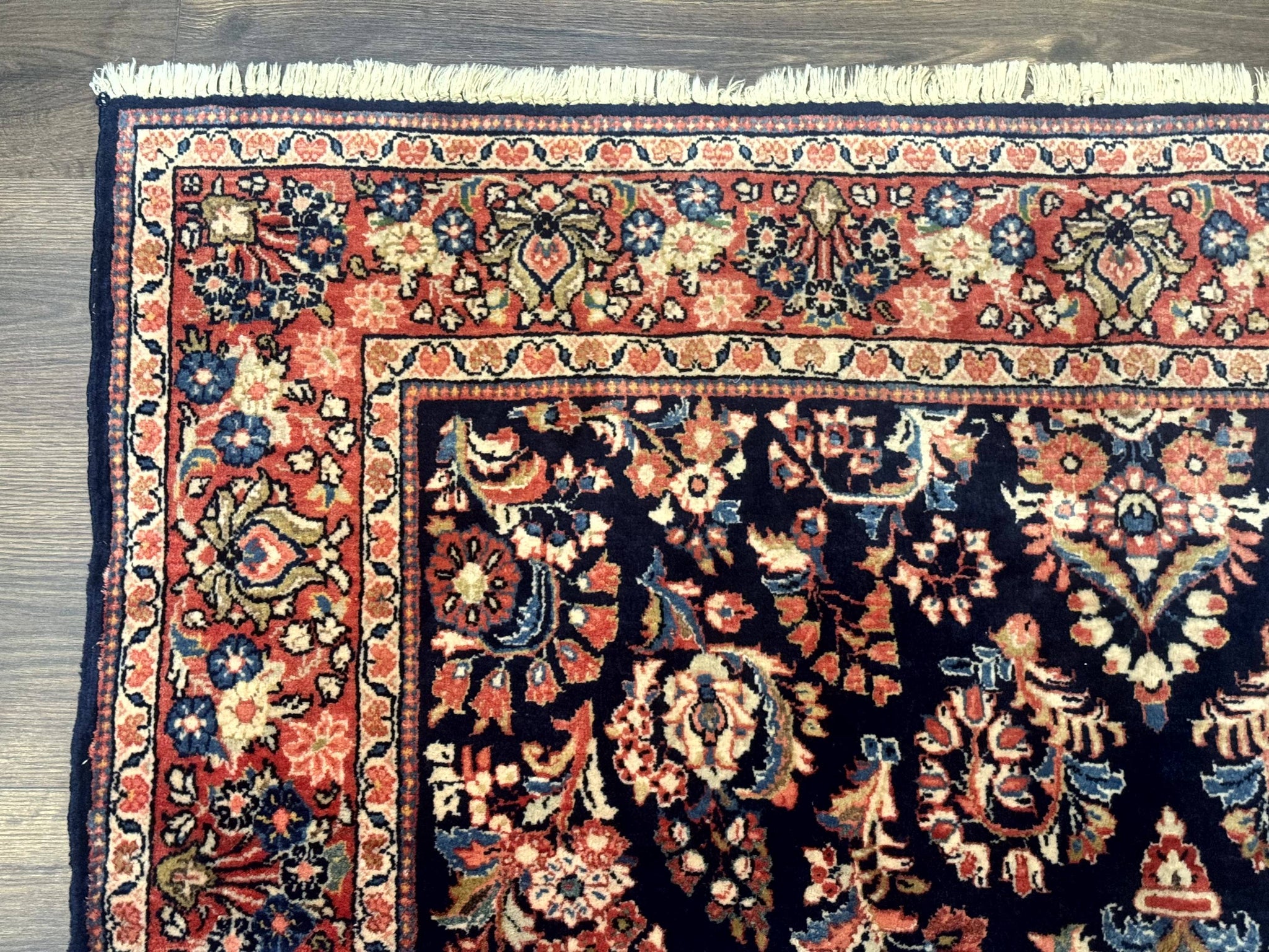Navy Blue Persian Rug 4x6, Sarouk Mohajeran Carpet, Antique Persian Rug, Floral by Jewel Rugs